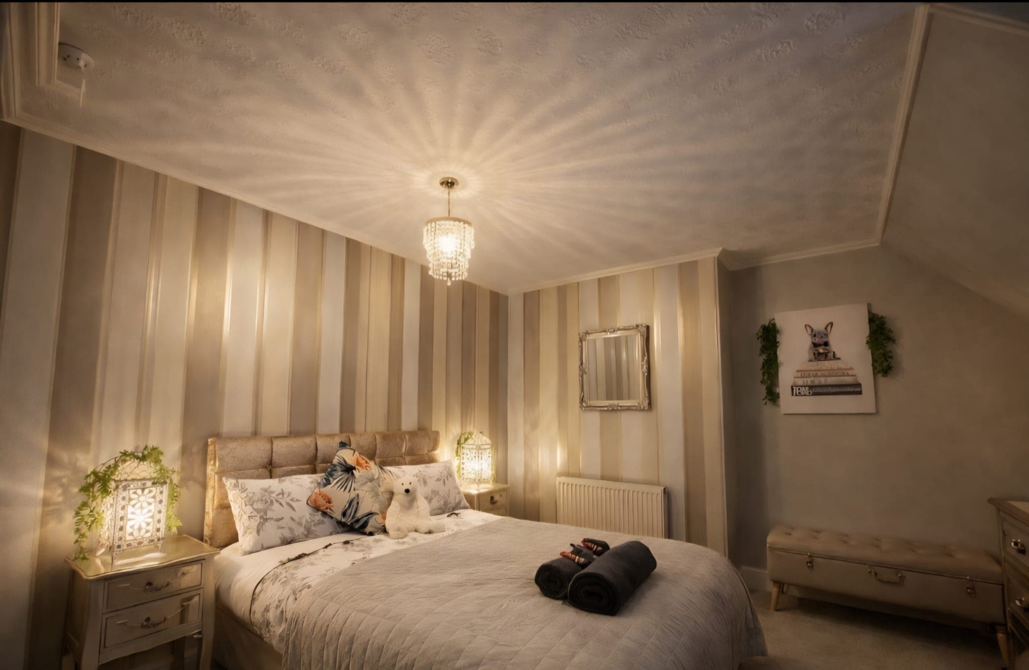 The Market Square Room with original beams and king bed